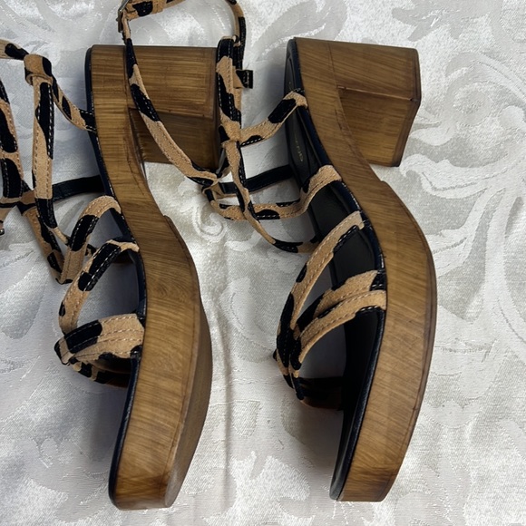 Christian Di Riccio Leopard Cheetah Strappy Platform Heeled Sandals Clog - Picture 7 of 15